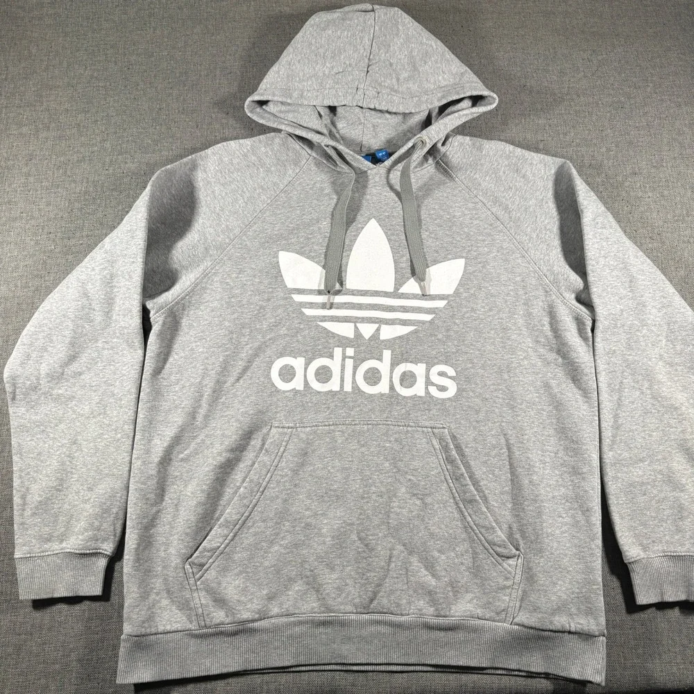 Adidas Hoodie Mens Large Gray Originals Trefoil Logo Pullover Sweatshirt‎